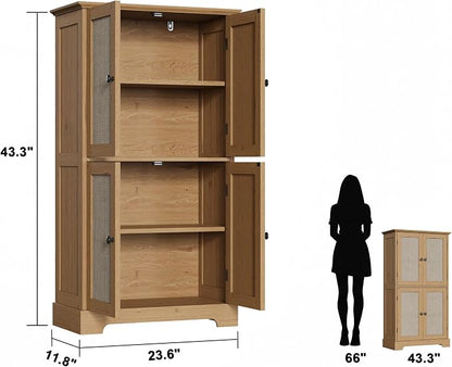 ChooChoo Bathroom Floor Cabinet with Adjustable Shelves | Bathroom Storage Cabinet, 4 Doors, Freestanding Cupboard for Living Room, Rustic Oak