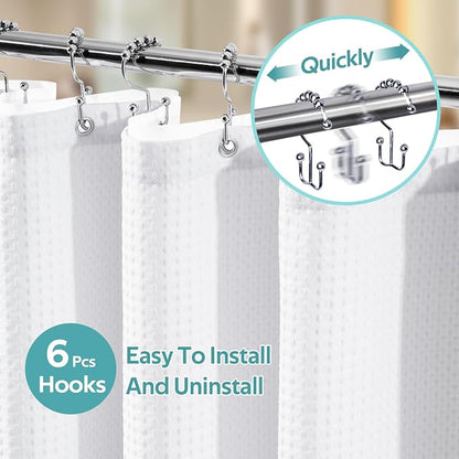 3 in 1 Shower Curtain Set, Waffle Shower Curtain and Liner Set with 6 Double Sided Shower Curtain Hooks, 258GSM Luxury Weighted Cloth Shower Curtain for Shower Stall, 36 W x 72 H, White
