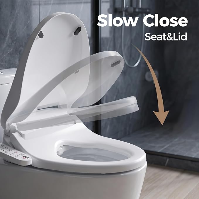 Bidet Toilet Seat Round with Heated Toilet Seat for Bathroom 236D | Instant Warm Water, Warm Air Dryer, Self-Cleaning Nozzle, Night Light,Soft Close Lid, Requires Outlet