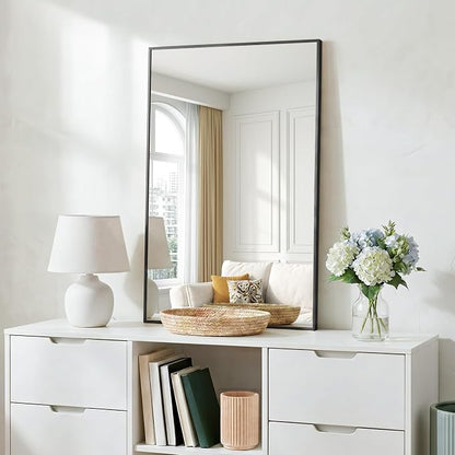 MZON 16" x 20" Matte Black Bathroom Vanity Mirror, Mirror for Over Sink | Aluminum Alloy Frame, Clear Reflection, Rust-Resistant, Vertical or Horizontal, Wall Mount, Bedroom and Entryway