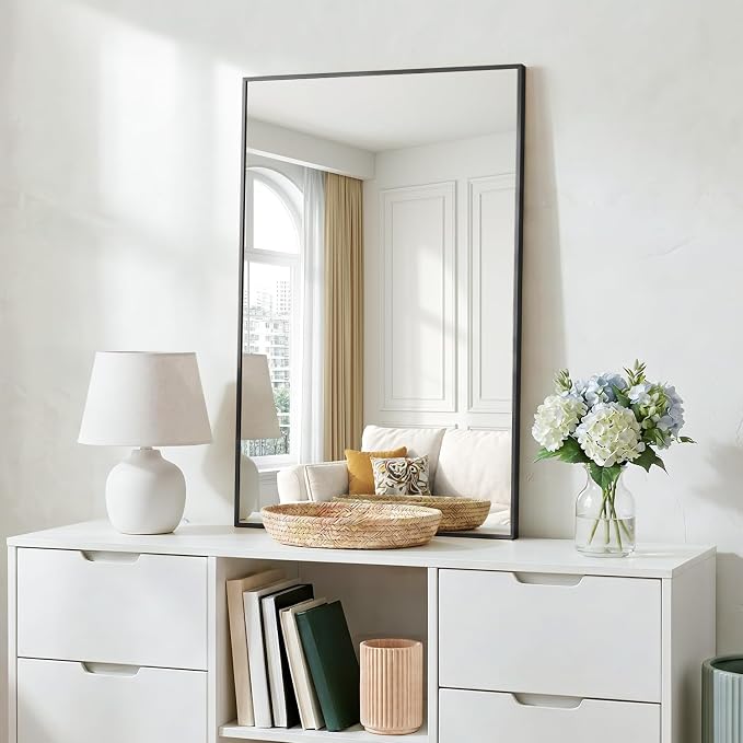 MZON 24" x 32" Matte Black Bathroom Vanity Mirror, Mirror for Over Sink | Aluminum Alloy Frame, Clear Reflection, Rust-Resistant, Vertical or Horizontal, Wall Mount, Bedroom and Entryway