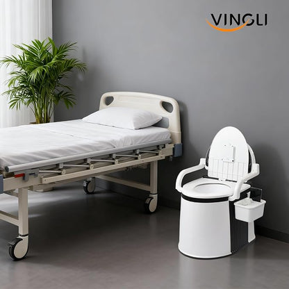 VINGLI Portable Toilet | Back & Handrail Design Commode with 5 Gallon Bucket Inner, Camping RV Toilet for Adult, Kids, Home, Boat, Van, Travel, Black