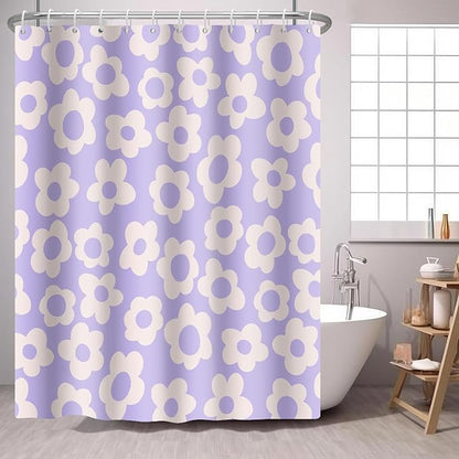 Purple Flower Shower Curtain Vintage Flower 70s 80s Abstract Floral Cute Violet Fabric Shower Curtains Bathroom Accessories 72x72