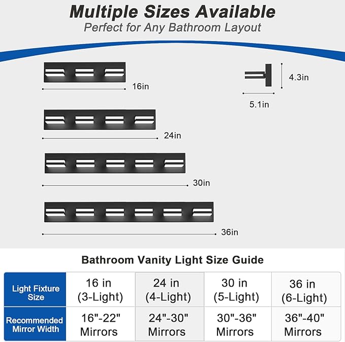 IZORRO LED Modern Bathroom Lights Fixtures(5-Light,Dimmable),Matte Black Acrylic Wall Lighting,Vanity Lights for Bathroom Over Mirror - 6000k 30In （No Assembly Required）