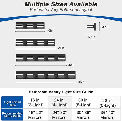 IZORRO LED Modern Bathroom Lights Fixtures(5-Light,Dimmable),Matte Black Acrylic Wall Lighting,Vanity Lights for Bathroom Over Mirror - 6000k 30In （No Assembly Required）