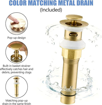 Brushed Gold Bathroom Faucet 3 Hole, 8 Inch Widespread Bathroom Sink Faucet for Vanity, 2 Handle Bathroom Faucets, Bathroom Vanity Faucet with Pop-Up Drain and Supply Hoses