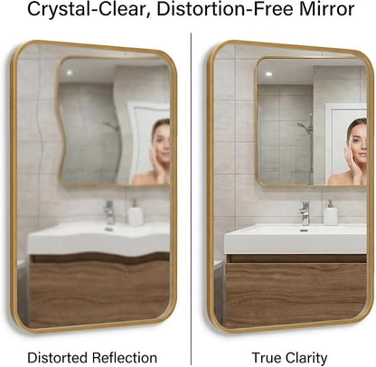 2-Pack 24x36 Inch Antique Gold Rounded Rectangle Vanity Mirrors | Double Vanity or Two Bathrooms, Pair or Separate Use, Iron Frame, Layered Shadow Box Look, Two-Way Mount