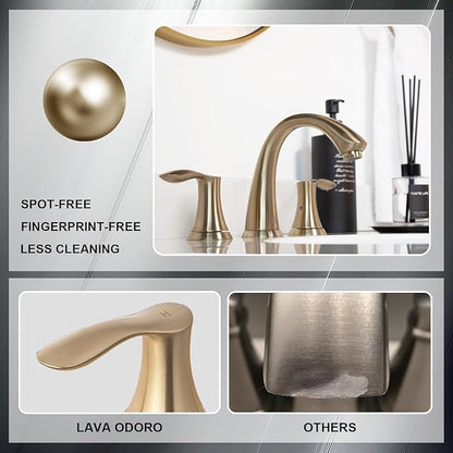 Lava Odoro Valenvoir Champagne Gold Bathroom Faucet for Sink 3 Hole, Gold 8 inch Widespread Bathroom Faucet 2 Handle Bathroom Sink Faucet for Vanity with Drain Assembly Supply line, BF405-CB