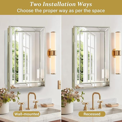 Medicine Cabinet with 16.2"x26" Mirror, Removable Shelves, Recessed or Wall Mounted Bathroom Cabinet, Silver Bathroom Vanity Mirrors for Over Sink with Storage