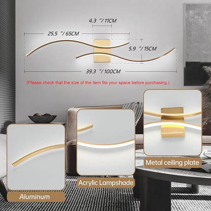CANEOE Modern Led Wall Light Set of Two, 39inch Gold Indoor Led Wall Sconce Lighting, Bathroom Vanity Light Fixtures Over Mirror for Living Room Hallway Bedroom Bedside Wall Lamp (Gold,6000K,2 Packs)