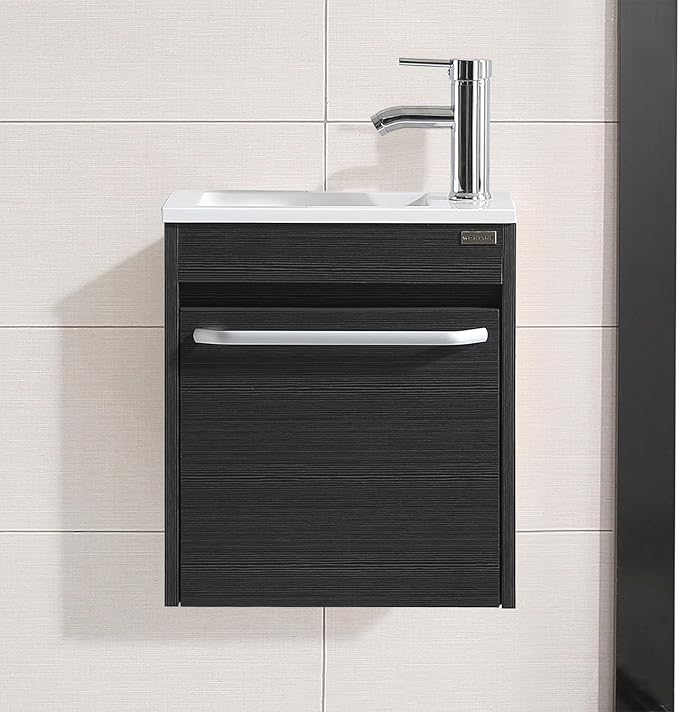 16 Inch Floating Vanity Bathroom Wall Mounted Vanity with Sink Basin & Chrome Faucet Set for Small Spaces (Black)