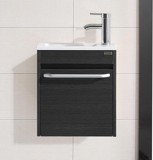 16 Inch Floating Vanity Bathroom Wall Mounted Vanity with Sink Basin & Chrome Faucet Set for Small Spaces (Black)