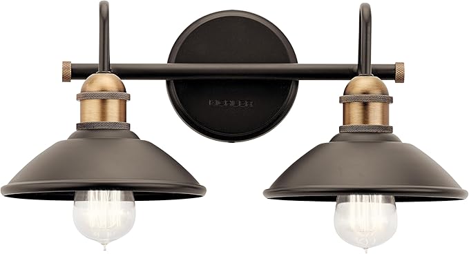 Kichler Clyde 2 Light Bathroom Vanity in a Beautful Olde Bronze Finish, for Bathrooms, (7.25" H x 17" W x 8.25" Ext.), 45944OZ