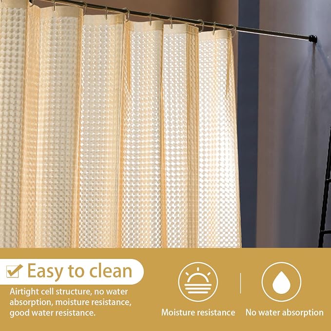 NTBAY EVA Shower Curtain Liner, 72 x 72, 6 Gauge, Semi Clear Yellow Check | Water-repellent EVA Liner with 3 Bottom Magnets, 12 Reinforced Grommets, and 12 Plastic Hooks
