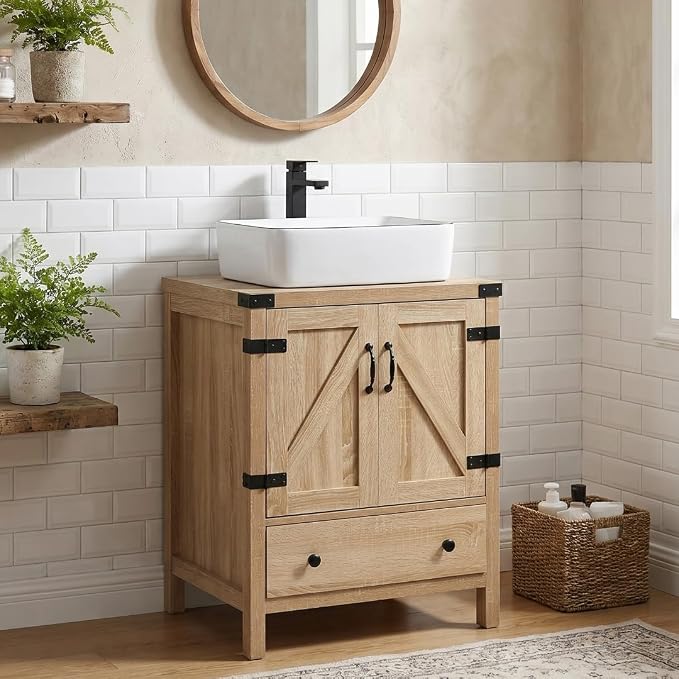 24 inch Natural Color Bathroom Vanity, Rustic Fixture Standing Pedestal Cabinet Without Sink