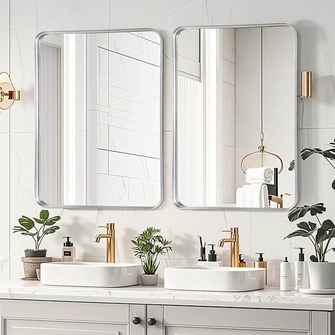 Fabuday Bathroom Mirror Silver 30x40 Inch - Matte Framed Rectangle Wall Mirrors for Over Sink, Bathroom Vanity Mirror, Farmhouse Decor, Horizontal or Vertical Hanging