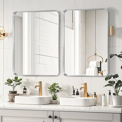 Fabuday Bathroom Mirror Silver 30x40 Inch - Matte Framed Rectangle Wall Mirrors for Over Sink, Bathroom Vanity Mirror, Farmhouse Decor, Horizontal or Vertical Hanging