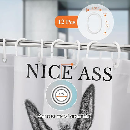 Funny Donkey Nice Ass Shower Curtain Gag Gift Farmhouse Decor Animal Black and White Novelty Sarcastic Rustic Bathroom Bath Decor Bathtub Curtain Fabric Shower Curtain Set with 12 Hooks, 72"x72"