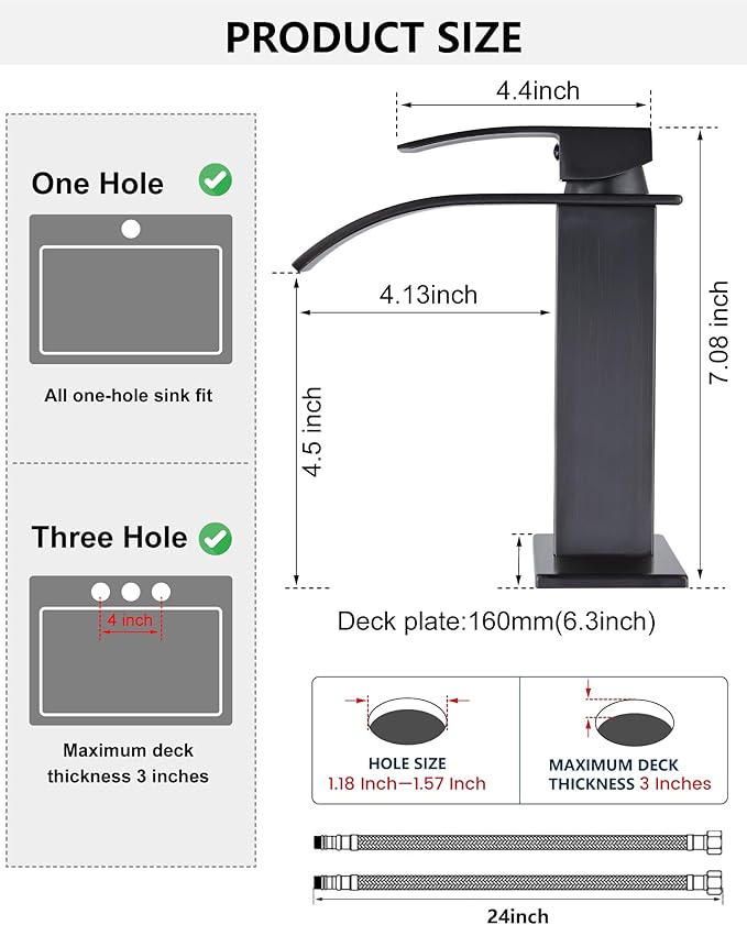 Midanya Waterfall Spout Bathroom Faucet Single Handle 1 Hole Bathroom Sink Faucet,Modern RV Lavatory Vanity Basin Tap with Water Hose,No Drain,Short Body,Oil Rubbed Bronze