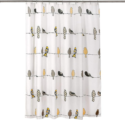 Lush Decor Rowley Birds Shower Curtain, 72” W x 72” L, Yellow & Gray - Colorful Floral Bird Pattern - Whimsical & Playful Bird Shower Curtain - Farmhouse, Coastal, & Boho Bathroom Decor