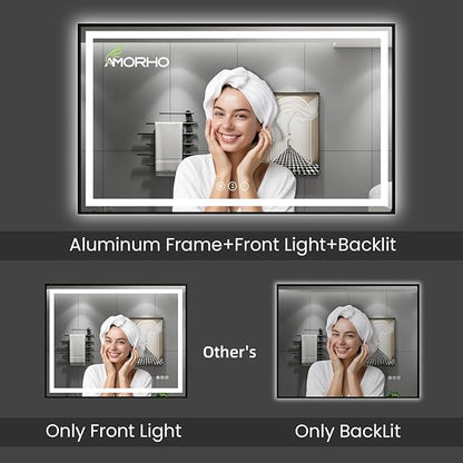 44"X36" LED Bathroom Mirror with Black Frame, Front Lit and Backlit | Metal Framed Mirror, Stepless Dimmable, HD Reflection, Anti-Fog, Shatter-Proof, Memory, 3 Colors Lighting, UL Listed.