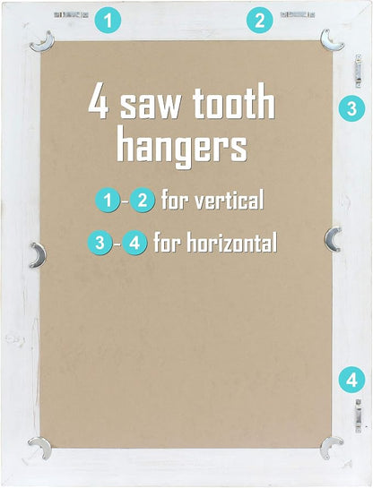 Stonebriar 24" x 18" Rectangle Worn White Wood Frame Wall Mirror with Attached Hanging Brackets, Decorative Country Rustic Decor for the Living Room, Bedroom, Bathroom, Hallway, and Entryway