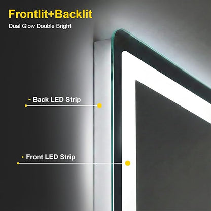 LED Bathroom Mirror with Lights, 24"x36" Lighted Vanity Mirror for Wall | Anti-Fog, Dimmable 3 Color Light, Backlit+Frontlit, Shatterproof Tempered Glass, Memory Function