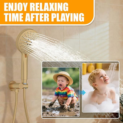3 Functions Shower System，Modern Three-Setting 10-Inch Round Rain Shower Head and Faucet Set，Shower Faucet Set Complete Rough-in Valve and Trim Kit Included（Brushed Gold）