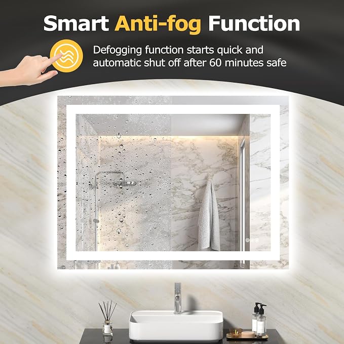 Hivone 40"X30" LED Bathroom Mirror with Lights, Anti-Fog, Dimmable, Backlit + Front Lit, Smart Bathroom Vanity Mirror, Memory Function, Shatterproof, Tempered Glass (Horizontal/Vertical)