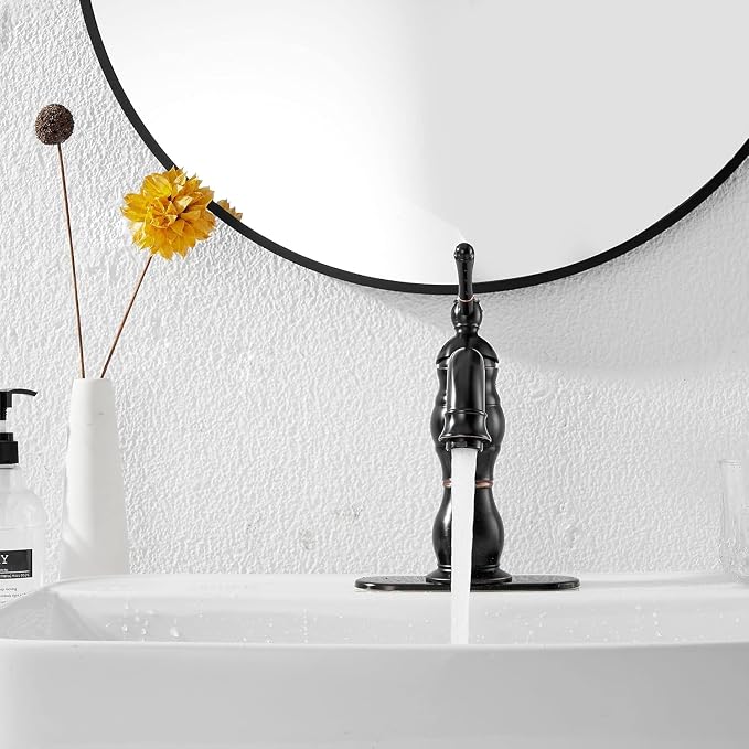 Oil Rubbed Bronze Bathroom Faucet Single Handle One Hole Bathroom Vanity Faucet Basin Mixer Tap Matching Pop Up Drain with Overflow