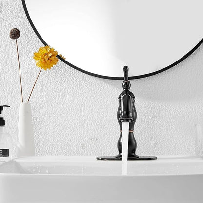 Oil Rubbed Bronze Bathroom Faucet Single Handle One Hole Bathroom Vanity Faucet Basin Mixer Tap Matching Pop Up Drain with Overflow