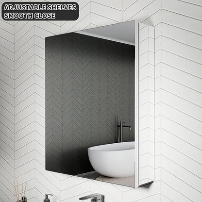 20x24 Inch Recessed Medicine Cabinet with Mirror, Aluminum Medicine Cabinet Mirror, Recessed or Surface Mount with 2 Adjustable Shelves Storage Organizer, Pre-Assembled Door, Soft-Closed System