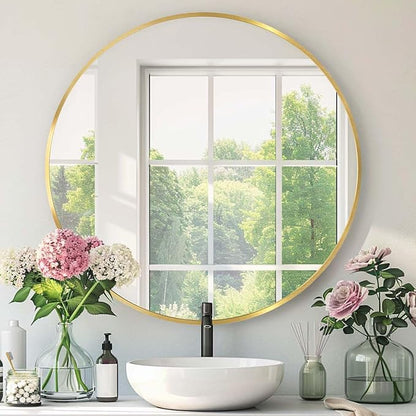 Round Gold Mirror 30 Inch, Brushed Gold Frame, Large Circle Mirror | Metal Frame, Circular Wall Mounted Mirrors for Bathroom, Living Room,Entryway,Bedroom,Hallway,Dining Room,High Definition
