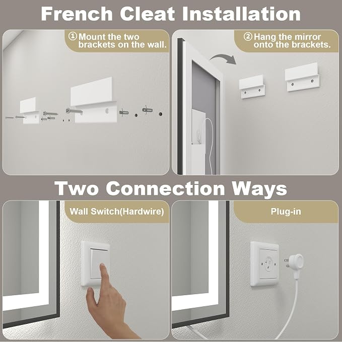 OKPAL LED Bathroom Mirror with Black Metal Frame, 40x24 Lighted Mirrors for Bathroom Wall, Front and Backlit Lighted Bathroom Mirror, Dimmable, Anti-Fog, ETL Listed, Horizontal/Vertical