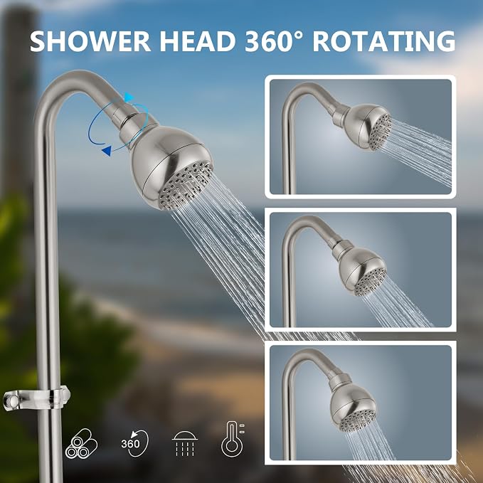 Aolemi Outdoor Shower Kit, 6-Inch Center, 2-Handle, Brushed Nickel | Solid Brass Mixer Valve, SUS304 Shower Pipe, Dual-Handle Hot And Cold Control, Reversible Inlets, and Rotating Head
