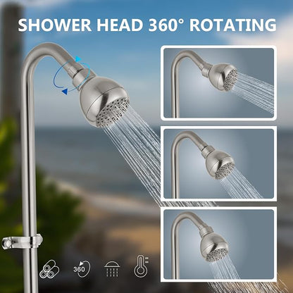Aolemi Outdoor Shower Kit, 6-Inch Center, 2-Handle, Brushed Nickel | Solid Brass Mixer Valve, SUS304 Shower Pipe, Dual-Handle Hot And Cold Control, Reversible Inlets, and Rotating Head