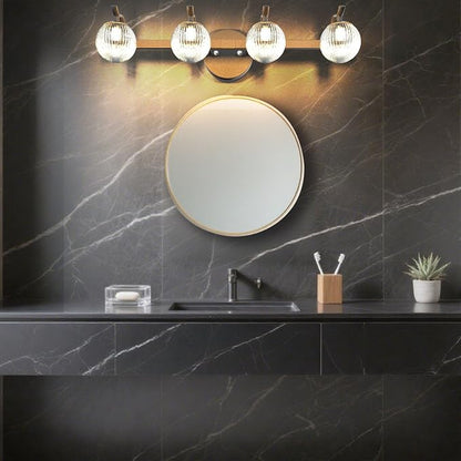 Lightdot Upgrade 4 Light Bathroom Vanity Light, 26" Modern Black Vanity Lights with Waterproof Crystal Ribbed Lampshade, Rust-Proof Bathroom Light Fixtures Over Mirror for Kitchen Hallway Cabinet