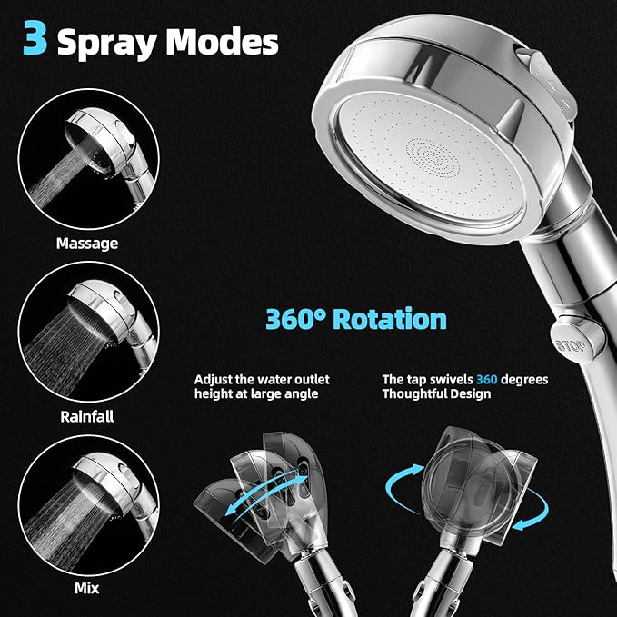 Marbrasse High Pressure Shower Head, Angle-Adjustable Water Saving Body Sprays… (Chrome, 2Pack)