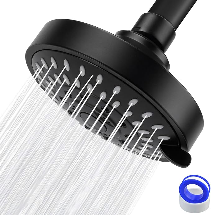 High Pressure Shower Head - 5 Spray Modes Powerful Pressure Boosting Showerhead For Bathroom - High Flow Fixed Showerheads (Matte Black)