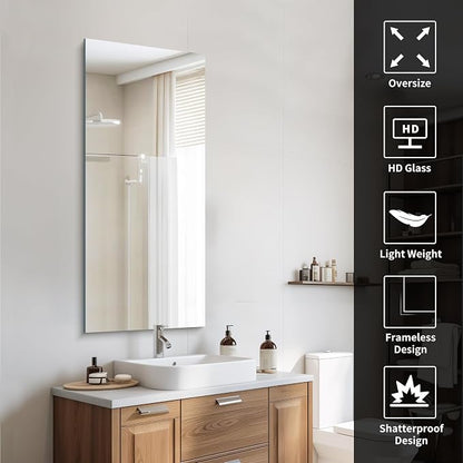 CILIBER Frameless Mirror, 20x48 Mirrors for Wall, Rectangle Bathroom Mirror for Over Sink, Frameless Vanity Mirror with Polished Edge, 3mm Tempered Glass, Hangs Horizontally or Vertically