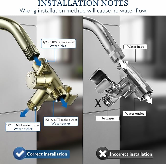 G-Promise Solid Metal Shower Head Diverter with Holder 3-Way | Spray Separately or Both, Adjustable-Angle Bracket, Anti-Leak, Smooth Knob Switch, Easy Install, Universal Replacement Part