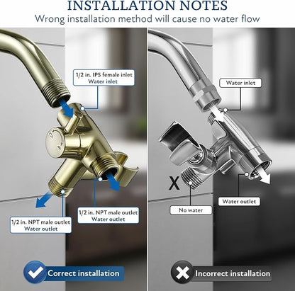 G-Promise Solid Metal Shower Head Diverter with Holder 3-Way | Spray Separately or Both, Adjustable-Angle Bracket, Anti-Leak, Smooth Knob Switch, Easy Install, Universal Replacement Part