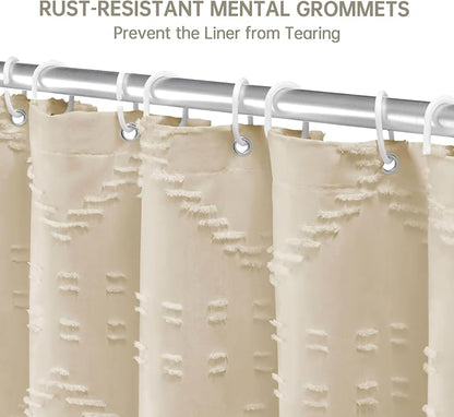 Siiluminisoy Boho Farmhouse Shower Curtain - Woven Fabric Cream/Beige, 60 x 72 Tufted Chevron Textured Striped Modern Minimalist for Bathroom