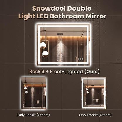 Snowdool 36 x 36 in LED Bathroom Mirror, Front and Backlit, Anti-Fog | Front and Backlit, 3 Color Temperatures, Anti-Fog, Tempered Glass