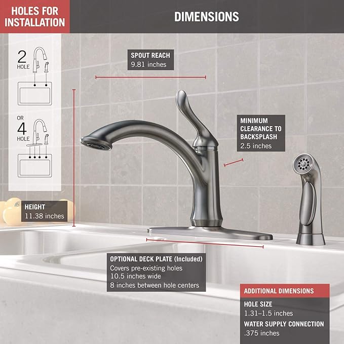 Delta Faucet Linden Single-Handle Kitchen Faucet with Side Sprayer, Brushed Nickel Kitchen Sink Faucet, Kitchen Faucet with Sprayer, Arctic Stainless 4453-AR-DST