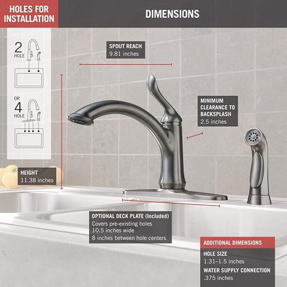 Delta Faucet Linden Single-Handle Kitchen Faucet with Side Sprayer, Brushed Nickel Kitchen Sink Faucet, Kitchen Faucet with Sprayer, Arctic Stainless 4453-AR-DST