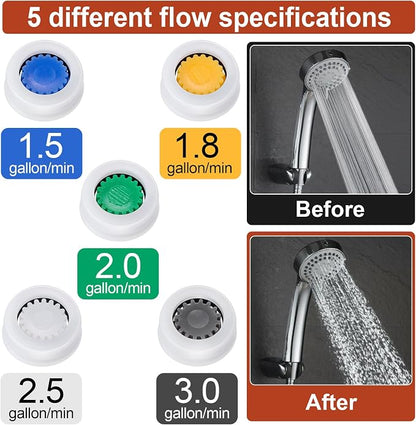 10pcs Shower Head Flow Restrictor, 1.5 1.8 2.0 2.5 3.0 GPM | Shower Head Flow Reducer, Shower Head Water Saver, Shower Head Limiter for Bathroom, Kitchen, 0.56 × 0.54 × 0.21 inch