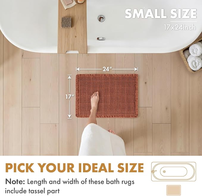 MIULEE Fall Rust Set of 2 Waffle Bathroom Rugs Boho Bath Mat 17x24 Inch | Non Slip, Super Absorbent, Washable, Ultra Soft, Rubber Backed, Small Bath Rugs for Bathroom Floor Tub Shower