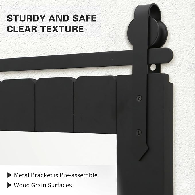 Besdomus Black Bathroom Farmhouse Mirror: 24"x36" Large Barn Door Solid Cedar Wood Frame Vanity Mirror - Wall Mounted Mirror for Entryway/Bathroom/Living Room - Rustic Home Decor for Housewife