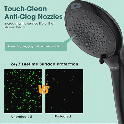 Filtered Shower Head with Handheld, High Pressure 8 Sprays, Black | 80" Long Stainless Hose, Built-in Power Wash, Water Softener Filter Beads for Hard Water - Remove Chlorine, Reduce Dry Skin